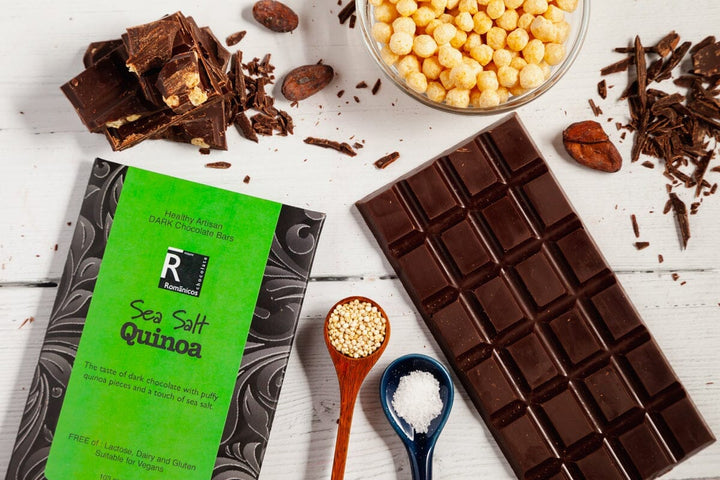 Quinoa with Sea Salt Dark Chocolate Bar - Romanicos Chocolate