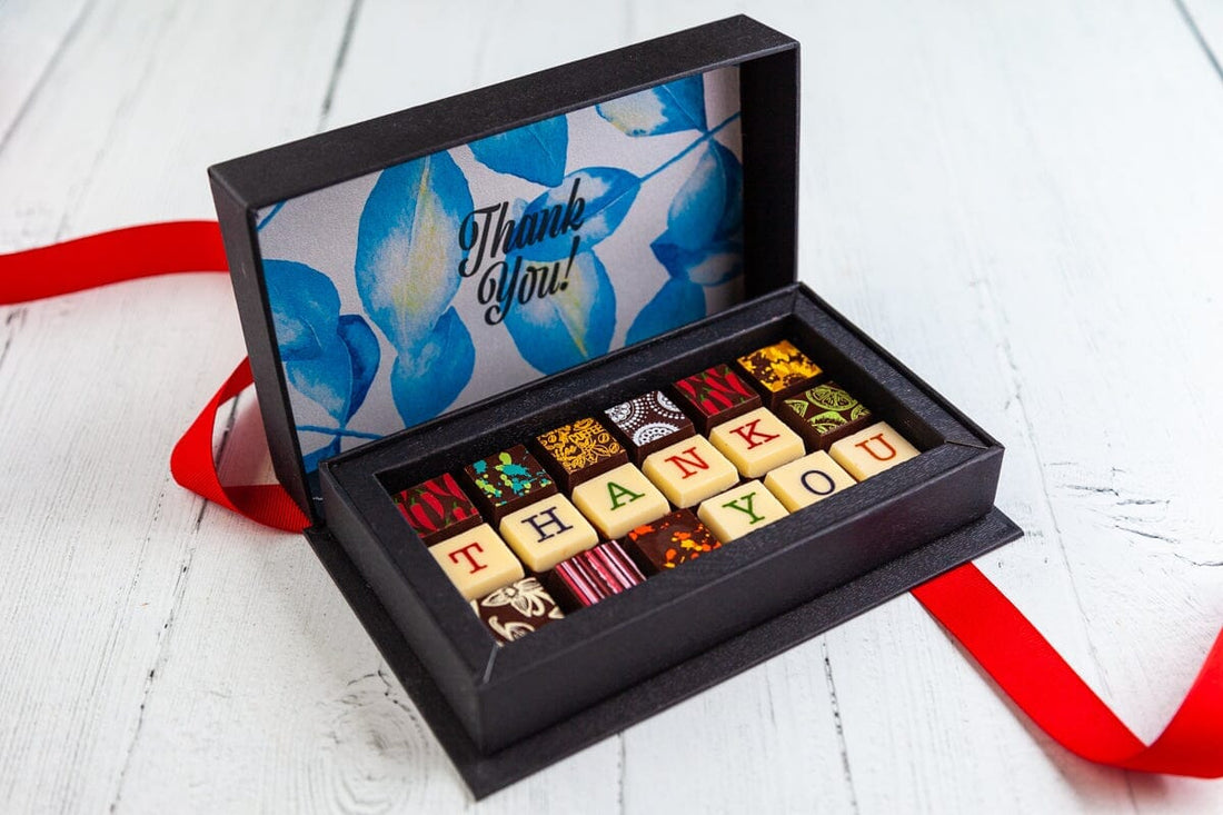 Thank You Chocolate Art Mini Scrabble Box Romanicos Chocolate 
