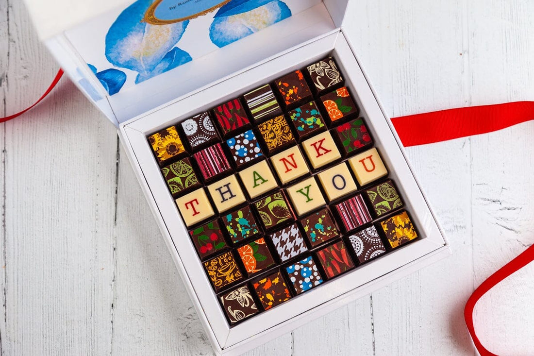 Thank You Chocolate Art Scrabble Box Romanicos Chocolate 