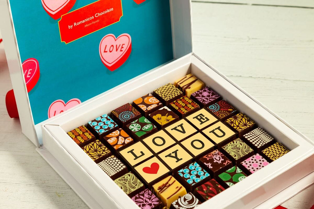 Valentine's Day Chocolate Art Scrabble Box Romanicos Chocolate 